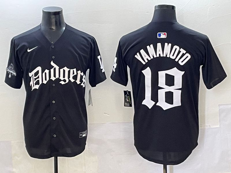 Men 2025 Los Angeles Dodgers #18 Yamamoto Black Seventh generation Joint Name Nike MLB Jersey style 2